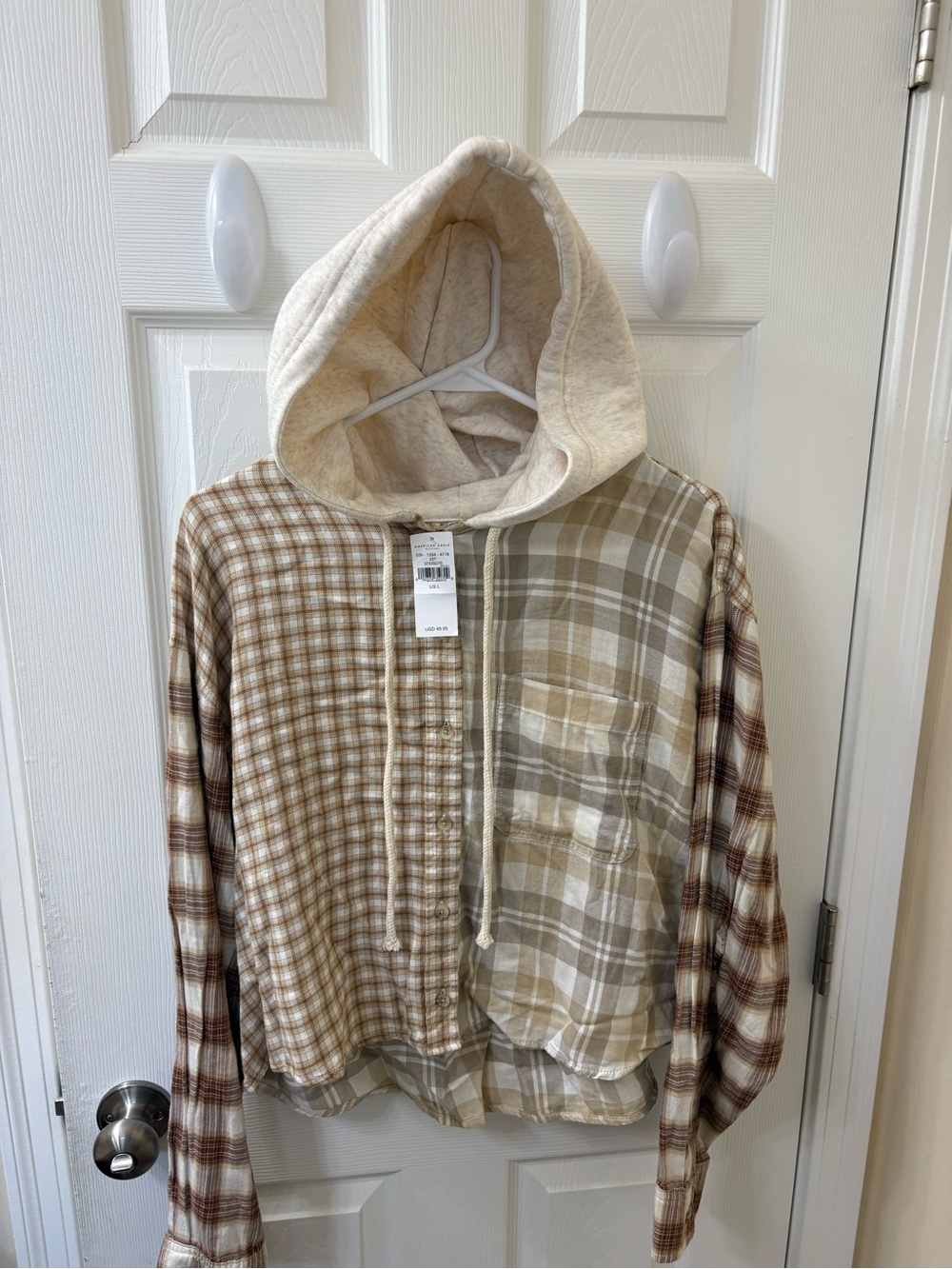 American Eagle Outfitters Neutral Plaid Hooded Jacket - Beige/Tan/Cream